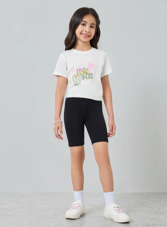 Styli Girls Graphic T-Shirt and Cycling Shorts Set